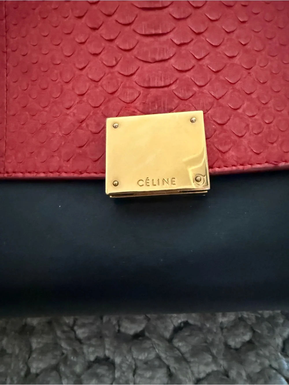 Structured Tricolor Top-Handle Satchel - Red, Black & Taupe
